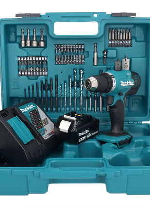 Makita DDF 453 RG1X1 Akku Bohrschrauber 18 V 42 Nm + 1x Akku 6,0 Ah + Ladegerät + 74 tlg. Zubehörset + Koffer