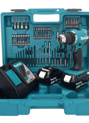 Makita DDF 453 RGX1 Akku Bohrschrauber 18 V 42 Nm + 2x Akku 6,0 Ah + Ladegerät + 74 tlg. Zubehörset + Koffer