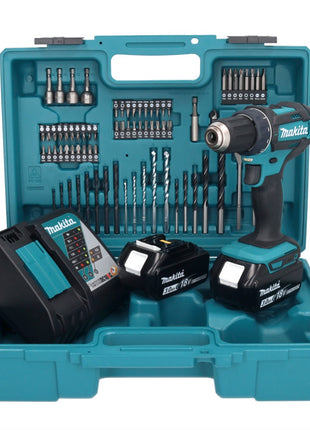 Makita DDF 482 RFX1 Akku Bohrschrauber 18 V 62 Nm + 2x Akku 3,0 Ah + Ladegerät + 74 tlg. Zubehörset + Koffer