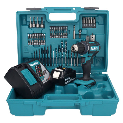 Makita DDF 482 RG1X1 Akku Bohrschrauber 18 V 62 Nm + 1x Akku 6,0 Ah + Ladegerät + 74 tlg. Zubehörset + Koffer