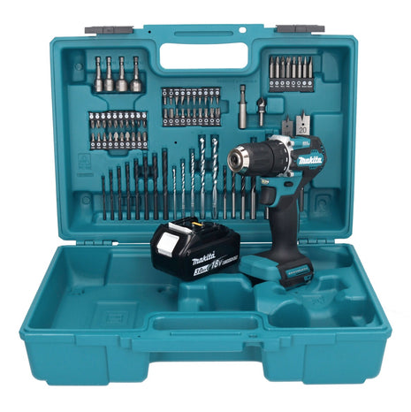 Makita DDF 487 F1X1 taladro atornillador inalámbrico 18 V 40 Nm sin escobillas + 1x batería 3,0 Ah + juego de accesorios 74 piezas + maletín - sin cargador