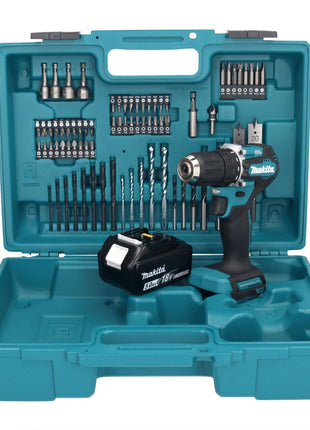 Makita DDF 487 T1X1 Akku Bohrschrauber 18 V 40 Nm Brushless + 1x Akku 5,0 Ah + 74 tlg. Zubehörset + Koffer - ohne Ladegerät