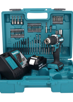 Makita DDF 487 RT1X1 perceuse-visseuse sans fil 18 V 40 Nm sans balais + 1 batterie 5,0 Ah + chargeur + jeu d'accessoires 74 pièces + mallette