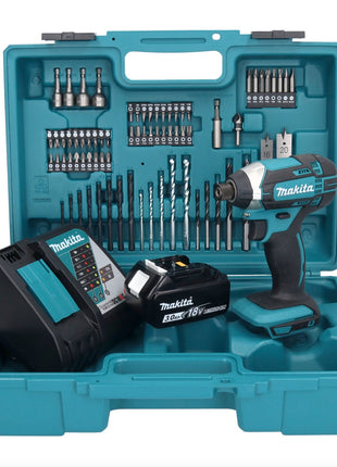 Makita DTD152F1X1 Visseuse à percussion sans fil 165Nm 18V 1/4" + 1x Batterie 3,0Ah + Chargeur + Coffret + Set d'accessoires, 74 pcs.