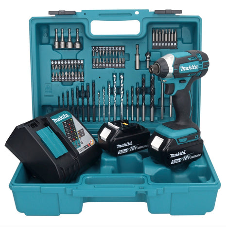 Makita DTD 152 RTX1 Akku Schlagschrauber 18 V 165 Nm 1/4" + 2x Akku 5,0 Ah + Ladegerät + 74 tlg. Zubehörset + Koffer