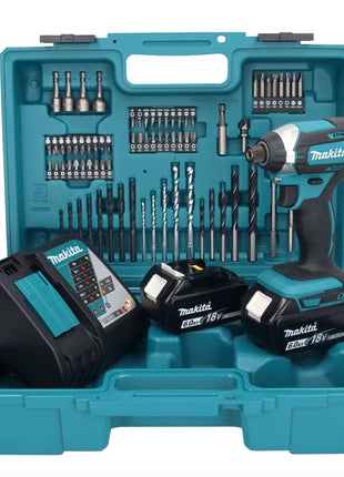 Makita DTD 152 RGX1 Akku Schlagschrauber 18 V 165 Nm 1/4" + 2x Akku 6,0 Ah + Ladegerät + 74 tlg. Zubehörset + Koffer