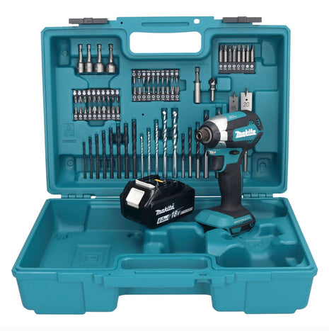 Makita DTD 153 G1X1 clé à chocs sans fil 18 V 170 Nm 1/4" sans balais + 1x batterie 6,0 Ah + jeu d'accessoires 74 pièces + mallette - sans chargeur