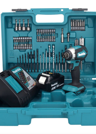 Makita DTD 153 RG1X1 Akku Schlagschrauber 18 V 170 Nm 1/4" Brushless + 1x Akku 6,0 Ah + Ladegerät + 74 tlg. Zubehörset + Koffer