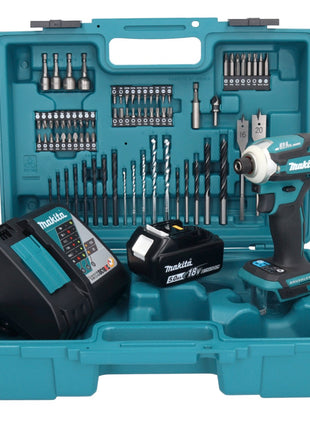 Makita DTD 171 RT1X1 llave de impacto a batería 18 V 180 Nm 1/4" sin escobillas + 1x batería 5,0 Ah + cargador + set de accesorios 74 piezas + estuche