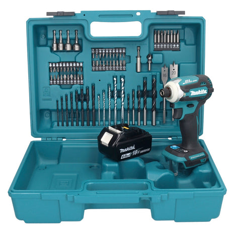 Makita DTD 171 G1X1 Akku Schlagschrauber 18 V 180 Nm 1/4" Brushless + 1x Akku 6,0 Ah + 74 tlg. Zubehörset + Koffer - ohne Ladegerät