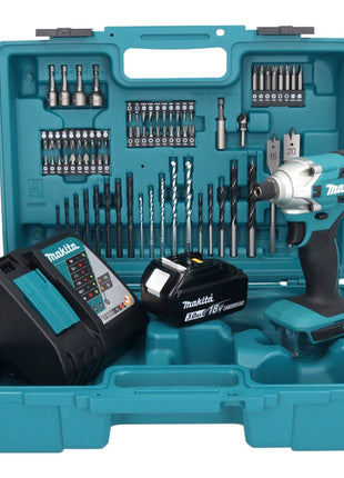 Makita DTD156RF1X1 Visseuse à percussion sans fil 155Nm 18V 1/4" + 1x Batterie 3,0Ah + Chargeur + Coffret + Set d'accessoires, 74 pcs.