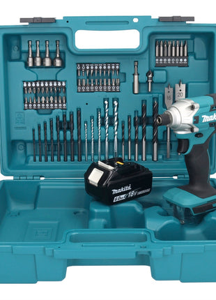 Makita DTD156G1X1 Visseuse à percussion sans fil 155Nm 18V 1/4" + 1x Batterie 6,0Ah + Coffret + Set d'accessoires, 74 pcs. - sans chargeur