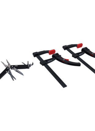 Bessey KLI-SET-A 2x KliKlamp Kli 20 Black Edition Set + Multitool 7+1 Zange, Messer, Schere, Schraubendreher, Dosenöffner, Pfeile, Ahle mit Öhr - Toolbrothers