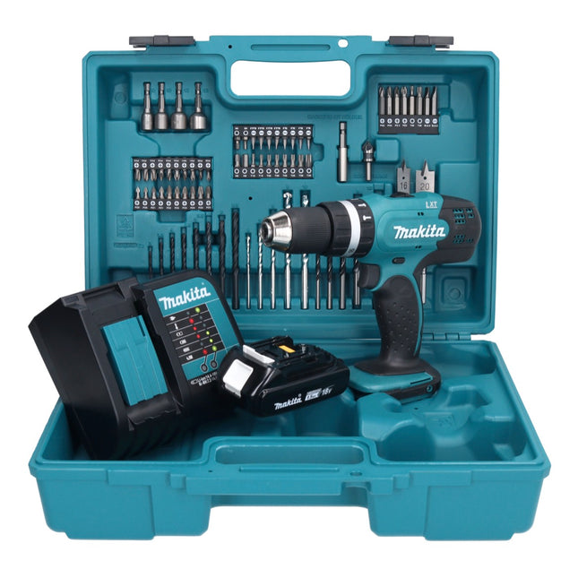 Makita DHP 453 SY1X1 Akku Schlagbohrschrauber 18 V 42 Nm + 1x Akku 1,5 Ah + Ladegerät + 74 tlg. Zubehörset + Koffer