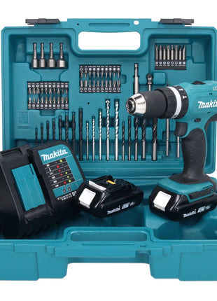 Makita DHP 453 SYX1 Akku Schlagbohrschrauber 18 V 42 Nm + 2x Akku 1,5 Ah + Ladegerät + 74 tlg. Zubehörset + Koffer