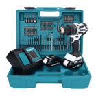 Makita DHP 484 SYX1W Akku Schlagbohrschrauber 18 V 54 Nm Brushless Weiß + 2x Akku 1,5 Ah + Ladegerät + 74 tlg. Zubehörset + Koffer