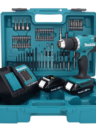 Makita DDF 453 SYX1 perceuse-visseuse sans fil 18 V 42 Nm + 2x batteries 1,5 Ah + chargeur + jeu d'accessoires 74 pièces + mallette