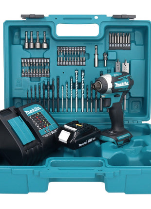 Makita DTD 154 SY1X1 Akku Schlagschrauber 18 V 175 Nm 1/4" Brushless + 1x Akku 1,5 Ah + Ladegerät + 74 tlg. Zubehörset + Koffer