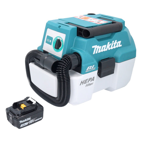 Aspirador de batería Makita DVC 750 LF1 LXT 18 V 67 mbar 7,5 l sin escobillas + 1x batería 3,0 Ah - sin cargador