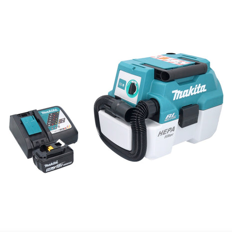 Aspirador de batería Makita DVC 750 LRT1 LXT 18 V 67 mbar 7,5 l sin escobillas + 1x batería 5,0 Ah + cargador