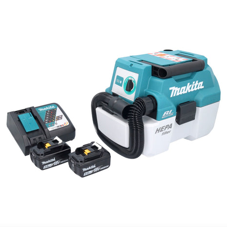 Makita DVC 750 LRT aspirateur sans fil LXT 18 V 67 mbar 7,5 l Brushless + 2x batterie 5,0 Ah + chargeur