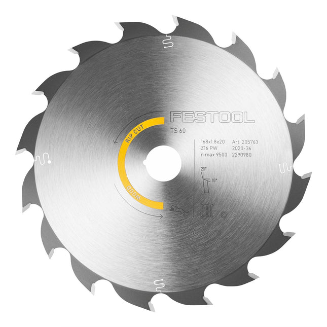 Festool Kreissägeblatt Wood Rip Cut HW 168 x 1,8 x 20 PW16 ( 205763 ) für TS 60 K, CSC-SYS 50 - Toolbrothers
