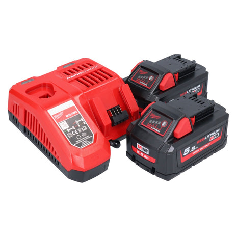 Milwaukee M18 NRG-552 Akku Starter Set High Output 18 V + 2x Akku 5,5 Ah ( 2x 4932464712 ) + M12-18 FC Ladegerät ( 4932451079 )