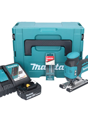 Makita DJV 181 RF1J Akku Stichsäge 18 V Brushless + 1x Akku 3,0 Ah + Ladegerät + 5 tlg. Stichsägeblatt Set + Makpac