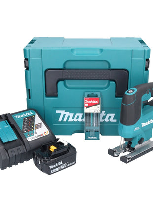 Makita DJV 184 RT1J Akku Stichsäge 18 V Brushless + 1x Akku 5,0 Ah + Ladegerät + 5 tlg. Stichsägeblatt Set + Makpac - Toolbrothers