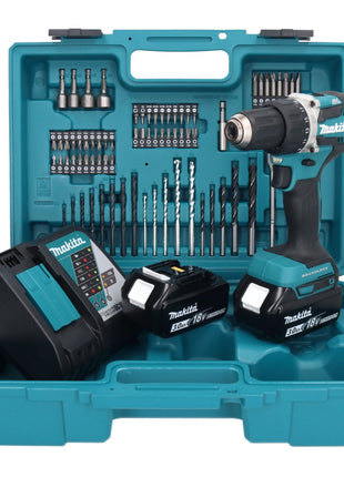 Makita DDF 484 RFX1 Akku Bohrschrauber 18 V 54 Nm + 2x Akku 3,0 Ah + Ladegerät + 74 tlg. Zubehörset + Koffer