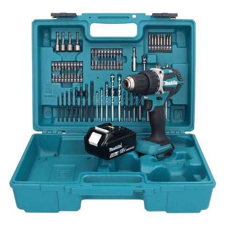 Makita DDF 484 T1X1 Akku Bohrschrauber 18 V 54 Nm + 1x Akku 5,0 Ah + 74 tlg. Zubehörset + Koffer - ohne Ladegerät