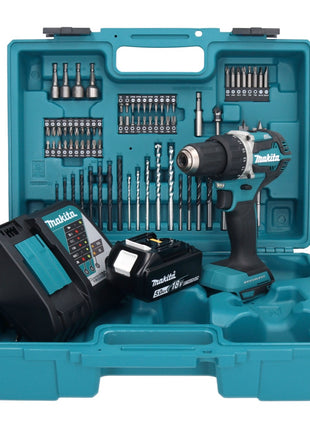 Makita DDF 484 RT1X1 perceuse-visseuse sans fil 18 V 54 Nm + 1x batterie 5,0 Ah + chargeur + jeu d'accessoires 74 pièces + mallette