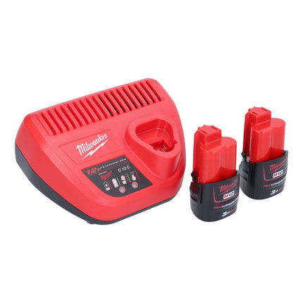 Amoladora recta Milwaukee M12 FDGA-302 angular 12 V 6/8 mm sin escobillas + 2x batería 3,0 Ah + cargador