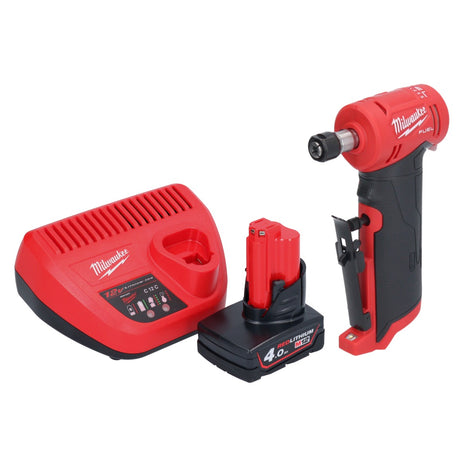 Milwaukee M12 FDGA-401 Geradschleifer abgewinkelt 12 V 6 / 8 mm Brushless + 1x Akku 4,0 Ah + Ladegerät