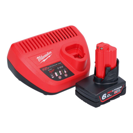 Milwaukee M12 FDGA-601 Szlifierka prosta kątowa 12 V 6/8 mm bezszczotkowa + 1x akumulator 6,0 Ah + ładowarka