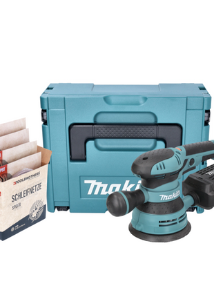 Makita BO 5041 J Exzenterschleifer Schleifmaschine 300 W 125 mm + Toolbrothers SPIDER Schleifset Netzschleifmittel + Makpac - Toolbrothers