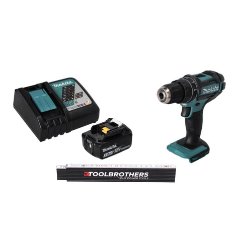 Metro plegable Toolbrothers + taladro percutor inalámbrico DHP 482 RF1 18 V 62 Nm + 1x batería 3,0 Ah + cargador