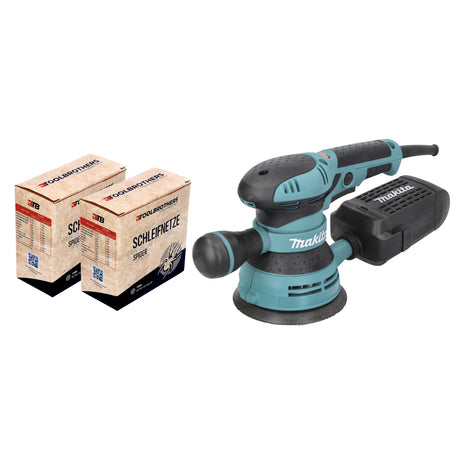 Makita BO 5041 Exzenterschleifer / Schleifmaschine 300 W 125 mm + 2x Toolbrothers SPIDER Netzschleifmittel Set - Toolbrothers