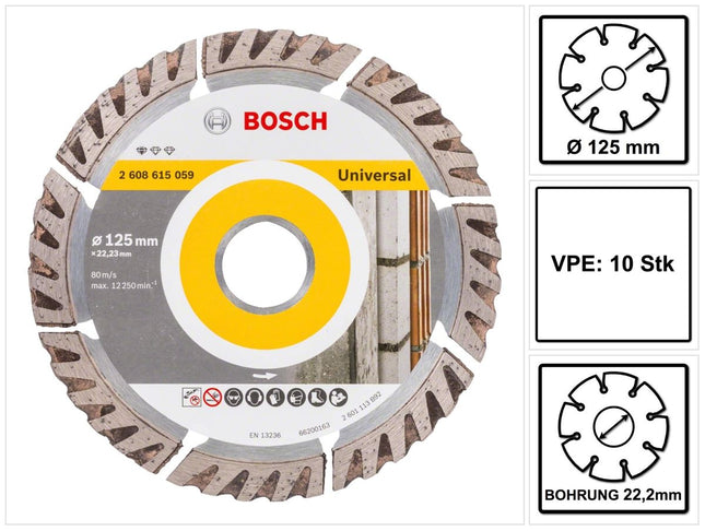 Bosch Standard for Universal Diamanttrennscheibe 125 x 22,23 mm 10 Stk. ( 2608615060 ) für Beton, Stahl-Beton, Back-, Kalk- und Sand-Stein