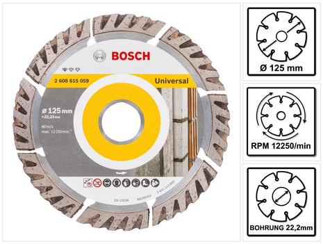 Bosch Standard do uniwersalnej diamentowej tarczy tnącej 125 x 22,23 mm ( 2608615059 ) do betonu, stali i betonu, cegły, wapna i piaskowca