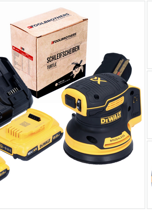 Toolbrothers TURTLE Schleifscheiben Set + DCW 210 D2 Akku Exzenterschleifer 18 V 125 mm Brushless + 2x Akku 2,0 Ah + Ladegerät - Toolbrothers