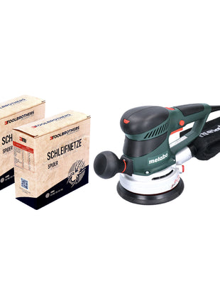 Metabo SXE 450 TurboTec Exzenterschleifer 350 Watt 150 mm ( 600129000 ) + 2x Toolbrothers SPIDER Schleifnetz-Set 80x Schleifnetze 150 mm Klett je 20x P80 / P120 / P180 / 240 - Toolbrothers