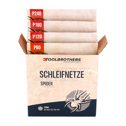 Metabo SXE 450 TurboTec Exzenterschleifer 350 Watt 150 mm ( 600129000 ) + 2x Toolbrothers SPIDER Schleifnetz-Set 80x Schleifnetze 150 mm Klett je 20x P80 / P120 / P180 / 240 - Toolbrothers