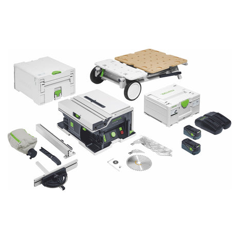 Festool CSC SYS 50 EBI-Set akumulatorowa pilarka tarczowa 36 V ( 2x 18 V ) ( 577379 ) 168 mm bezszczotkowa + podstawa + 2x akumulator 5,0 Ah + ładowarka + systainer