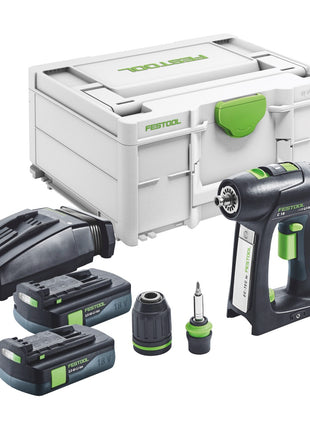 Festool C 18-Basic Akku Bohrschrauber 18 V 45 Nm Brushless + 2x Akku 3,0 Ah + Ladegerät + Systainer - Toolbrothers