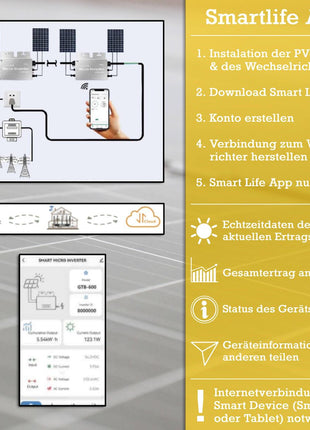 820W/600W Balkonkraftwerk Photovoltaikanlage, 2x Photovoltaik-Modul ( 2x 410W ) + Wechselrichter ( 600W ) mit WiFi-Funktion Steckerfertig Schwarz - Toolbrothers