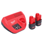 Milwaukee M12 HNRG-252 Akku Starter Set High Output 12 V + 2x HB2.5 Akku 2,5 Ah ( 4932480164 ) + M12 C12 C Ladegerät ( 4932352000 ) - Toolbrothers