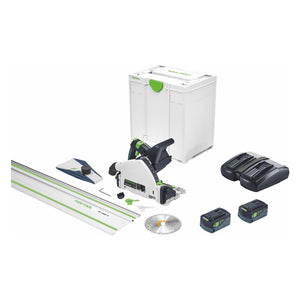 Festool TSC 55 5,0 KEBI-Plus/XL-FS Akku Tauchsäge 18 V / 36 V ( 2x 18 V ) 160 mm ( 577391 ) Brushless + 2x Akku 5,0 Ah + Doppelladegerät + Führungsschiene + Systainer