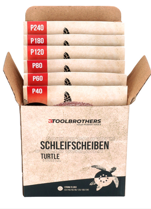 2x Toolbrothers TURTLE Schleifset 125mm + Milwaukee M18 BOS125-0 Akku Exzenterschleifer 18V 125mm Solo - ohne Akku, ohne Ladegerät - Toolbrothers