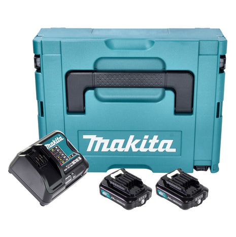 Kit de fuente de alimentación Makita (197658-5) 2x batería BL 1021 B 12 V máx. 2,0 Ah CXT + cargador DC 10 SB + Makpac